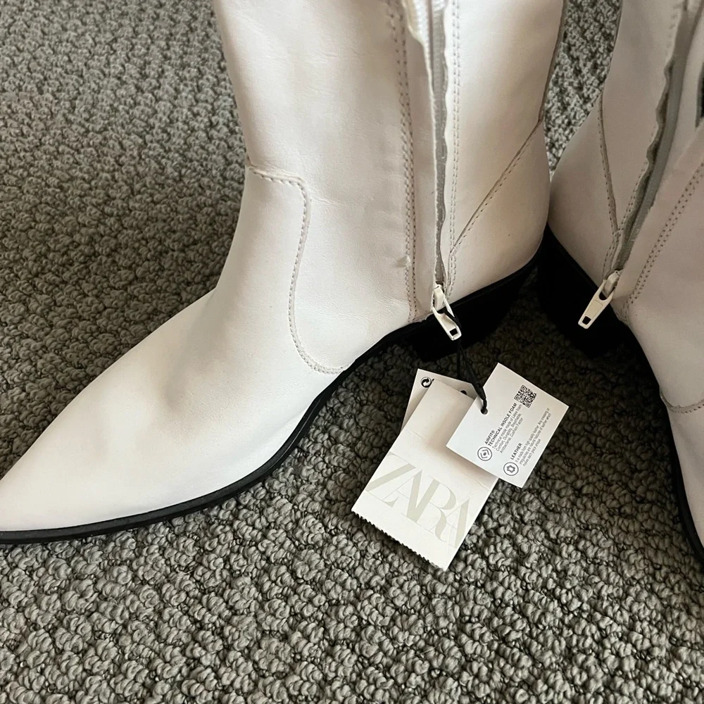 Zara white booties new leather - Picture 3 of 11